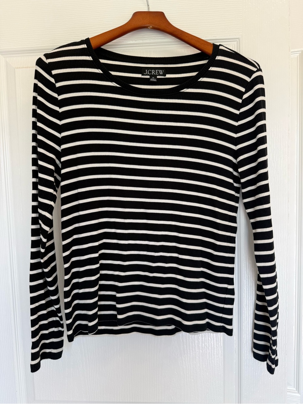 J.Crew Women's Black & White Stripe Long-Sleeve Ribbed Top
